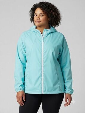 😍CLEARANCE - ATHLETIC WORKS Turquoise Rain Jacket Hood Pockets Petite XL